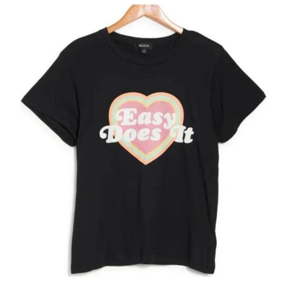 Wildfox NWT Women's Jet Black Easy Does It Graphic Tee Shirt, Size Medium - Picture 1 of 7